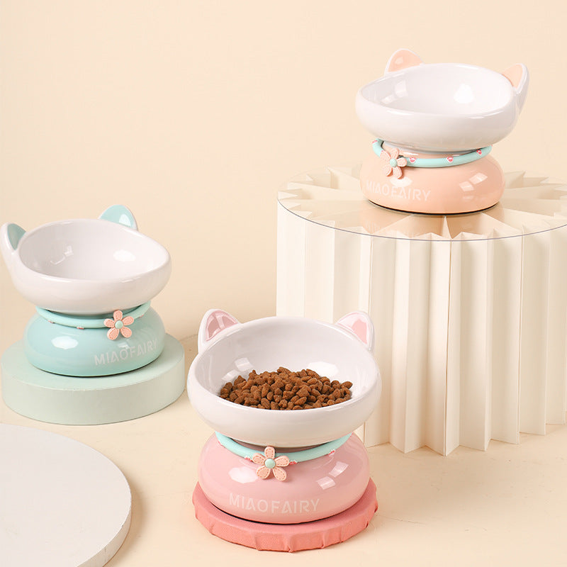 Macaron Kitty Shaped Ceramic Pet Bowl