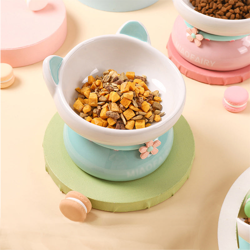 Macaron Kitty Shaped Ceramic Pet Bowl